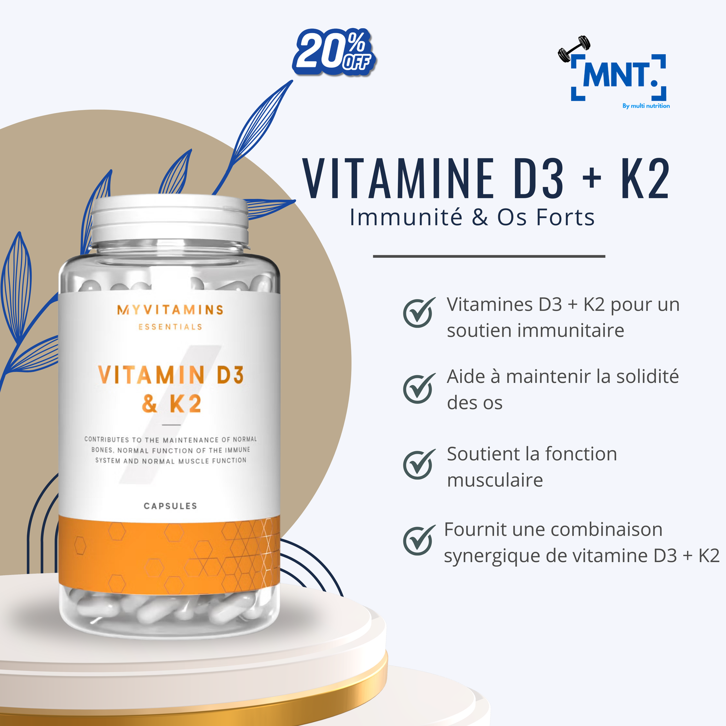 Vitamine D3 + K2 de Myvitamins